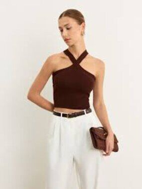 BDG / Urban Outfitters Brown Ribbed Cross Neck Halter Crop Top- Size Small